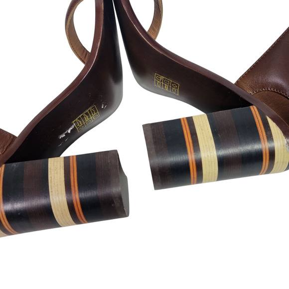 Free People Cabana Heels Brown Jeffrey Campbell Leather Sandals Wooden Block 7 - Picture 5 of 14